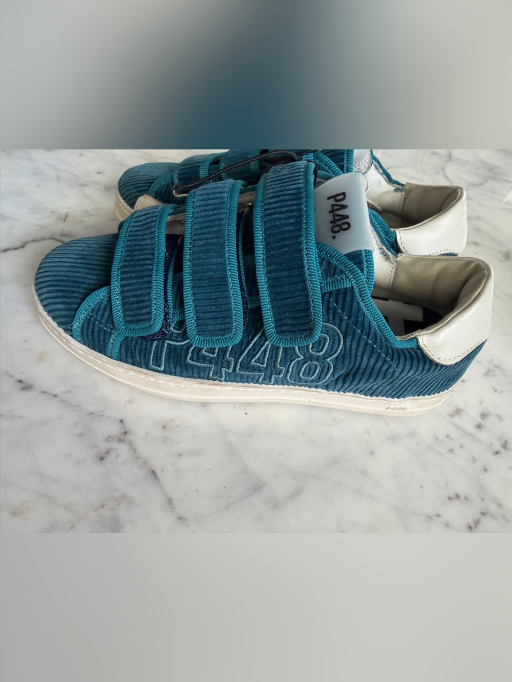 P448 Teal Corduroy Velcro Gym Shoes 35